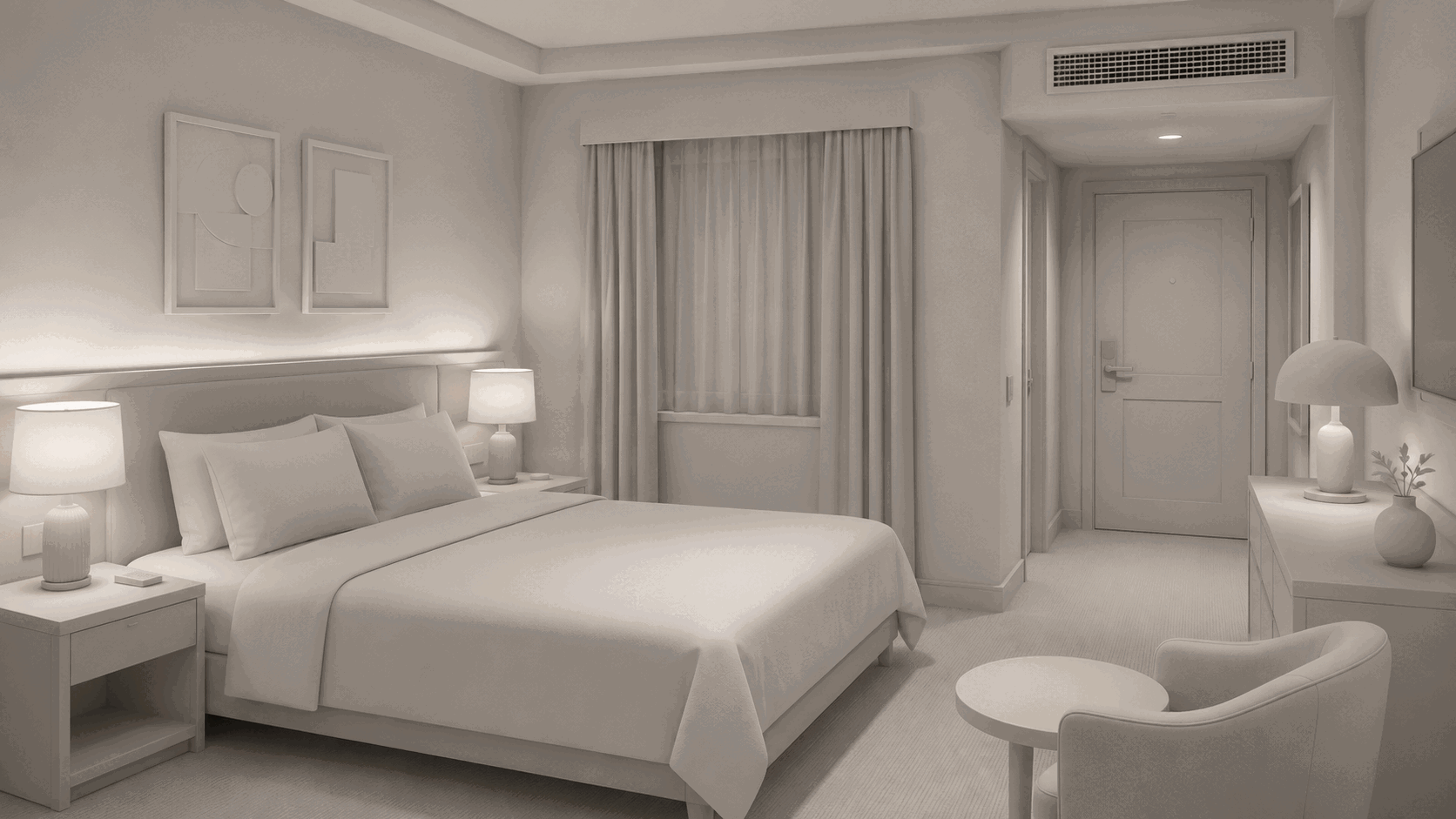 Cameră de hotel goală cu aer condiționat